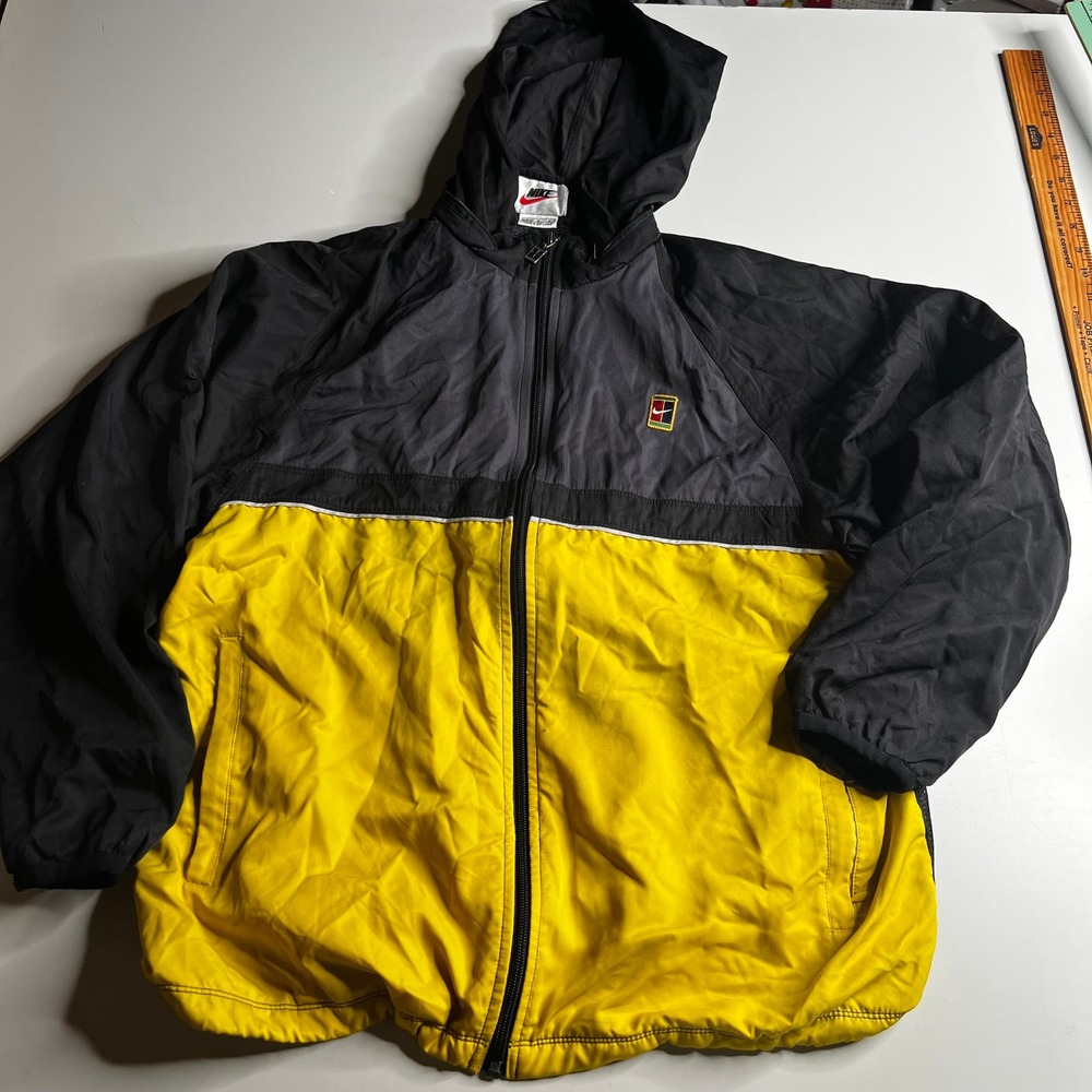 Nike‎ Court Challenge Vintage Windbreaker Jacket Black Yellow Full Zip Hooded M